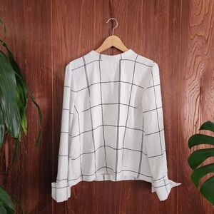 H&M Boxy Longsleeve Black & White Work Blouse Top Size 10 / Medium